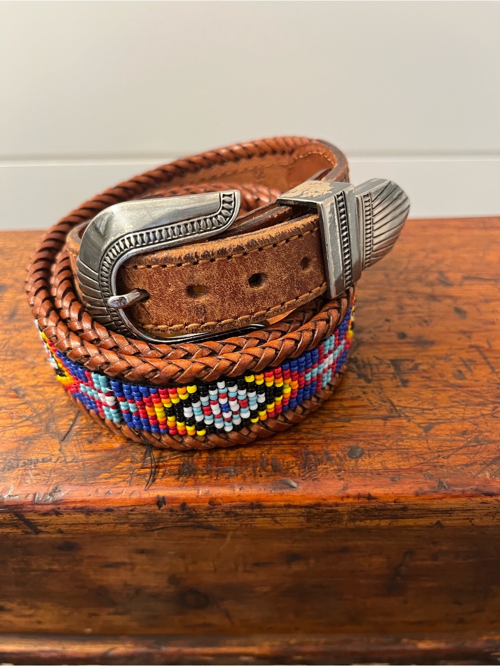 Handcrafted Brown Leather Beaded Men’s Belt